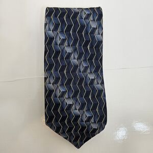 VTG Piattelli Platinum Tie Blue Gold ZigZag 100% Silk NeckTie 3.8"